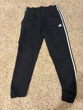 Adidas Cuffed Black Jogger Pants with White Side Stripes